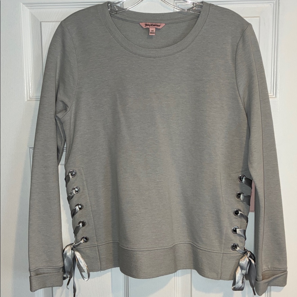 Juicy Couture Lace-Up Sweatshirt, Heather Gray, Size XS